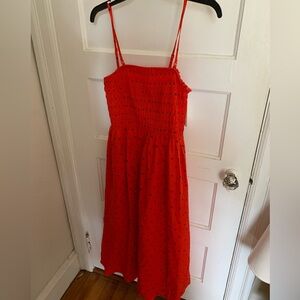 Red and black polka dot midi dress, brand new with tags